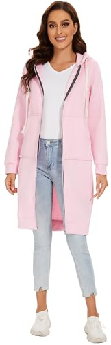 YOSICIL Damen Herbst Winter Outing Stil Frauen Warm Reißverschluss Öffnen Clubbing Dating Elegante Hoodies Sweatshirt Langen Mantel Jacke Tops Outwear Hoodie Outwear Kapuzenpullover,Rosa,4XL
