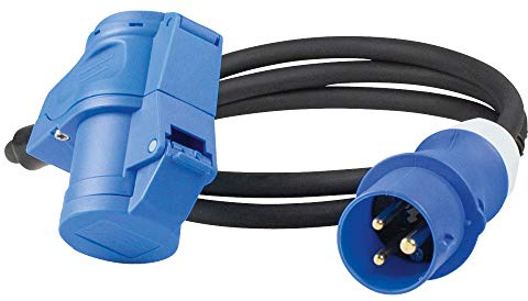 as - Schwabe Camping Verlängerungsleitung 1,5 m – 230 V / 16 A / 3-polig | Wohnmobil CEE-Stecker & CEE-Winkelkupplung + Schutzkontaktsteckdose mit Klappdeckel - Verlängerungskabel - IP44, 61482