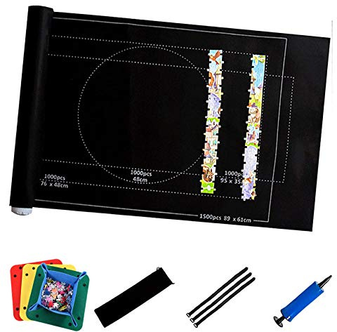 OMZGXGOD Tapis de Puzzle en Feutre Puzzle Roll Rollable pour 1500 Pièces avec Poche de Rangement Tapis de Jeu (118 cm x 66 cm)