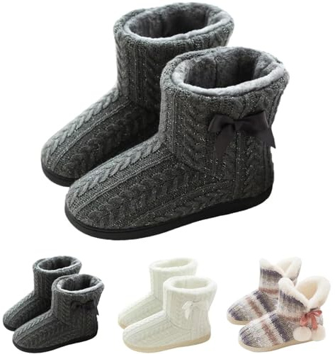 GURGER Botas de Estar por Casa Mujer Zapatillas Casa Altas Invierno Botas Pantuflas de Casa Calentitas Botines Gris 37 38