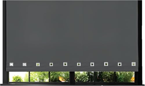 Square Eyelet Roller Blind Light Filtering Window Shade Child Safe Easy Fit Design Trimmable Ideal for Bedroom, Living Room Kitchen Campervan Caravan & Office (Grey, 90cm x 165cm (35.4 x 65))