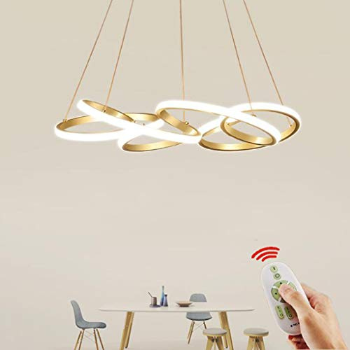 Modern LED Pendelleuchte Golden Restaurant Kronleuchter Mit Fernbedienung Pendellampe Wohnzimmer Schlafzimmer Hängeleuchte Höhenverstellbar Deckenleuchte Dimmbar 3000K-6000K [Energieklasse A++],60cm