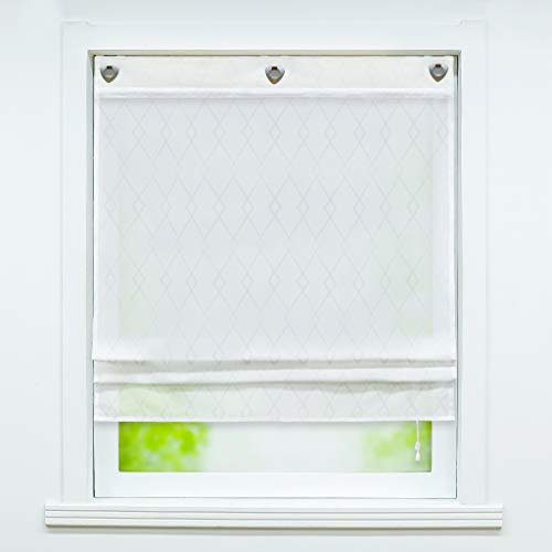 Joyswahl Leinenoptik Raffrollo halbtranpsatente Ösenroll mit Karo-Design »Cosima« Wohnzimmer Raffrollo mit Hakenaufhängung, ohne Bohren Weiß BxH 120x140cm 1er Pack