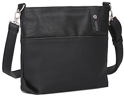 Zwei Damen Umhängetasche JANA J8 Crossbody Bag 3 Liter Bicolor Handtasche im Canvas-Stil, weiches Kunstleder, ideal für den Alltag, inkl. 2 abnehmbare Schultergurte kurz & lang (nubuk-black)