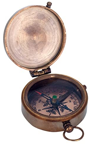 BY SIGRIS Goldener Kompass aus Messing, 2 x 7 x 5 cm, Seemannfigur