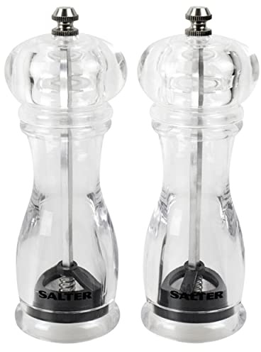 SALTER 7606 CLXRUP Modern Salt and Pepper, Diamond Hard Ceramic Rotary Mechanism, Adjustable Mills for Fine to Coarse Grinding, Plastic, Black