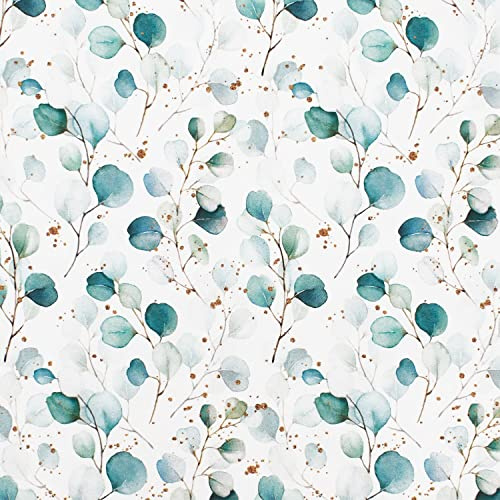 Jersey Stoff Eukalyptus Floral Damen | ab 50cm x 140cm (weiß) | Baumwolljersey mit Blumenmuster - Länge am Stück in 0,50 Meter Schritten