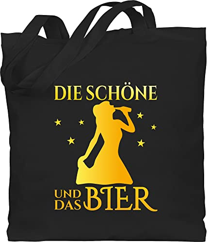Shirtracer - Baumwolltasche - Party & Alkohol Damen - Die schöne und das Bier trinkende Frau Bier gelb