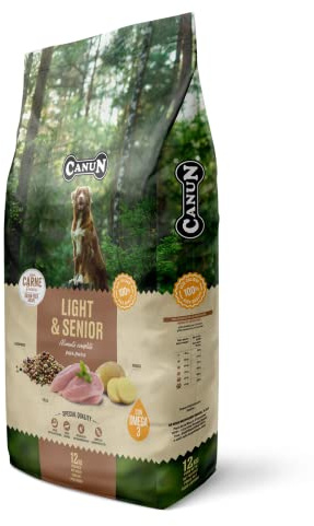 Pienso para Perros Senior o con sobrepeso con Pollo Fresco Sin Cereales Alimento seco para Perros 12 kg Canun Fresh Ligth&Senior
