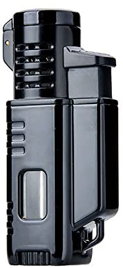 BIGWHEAT88 Briquet Torche Portable Butane Triple Jet Flammes Bleues Conception de Couleur Dégradée avec Serrure Coupe-feu pour Barbecue Cigare sans Gaz,Black,85 * 37 * 23mm