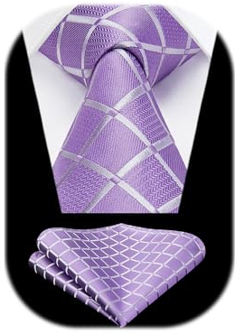 HISDERN Cravatta Lilla Uomo Elegante Formale Cravatte a Quadri Classico Cravatta e Fazzoletto da Taschino per Sposo Matrimonio Festa Lavoro