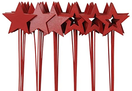 weihnachtlicher Kleiner Dekostecker Blumen Pick Stern am Stab Dekostern Holz in rot oder weiß (rot, 10)