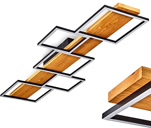 HOFSTEIN LED Deckenleuchte Pompu, dimmbare Deckenlampe aus Holz/Metall/Kunststoff in Natur/Schwarz/Weiß, Leuchte im skandinavischen Design, dimmbar über Lichtschalter, 5700 Lumen, 3000 Kelvin, 42 Watt