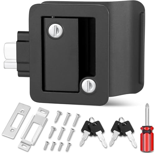 RV Door Lock for Travel Trailers with Paddle Deadbolt, Black Camper Entry Door Latch, Zinc Alloy Lock Replacement Kit with Keys, for Cargo Hauler Horse Trailer Truck