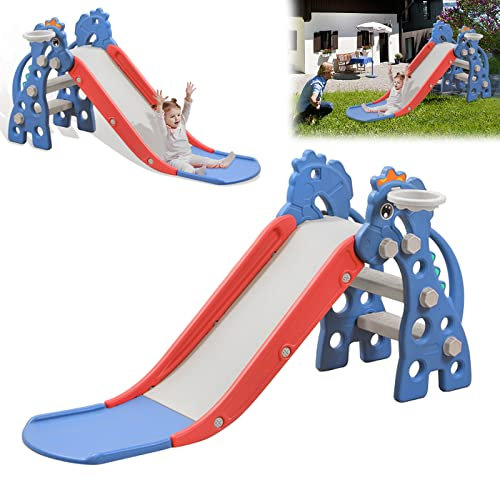 YRHome 3 in 1 Kinderrutsche Kinder Rutsche mit Basketballkorb Faltbar Gartenrutsche Kleinkinderrutsche 135 x 55 x 67 cm Indoor & Outdoor Rutschbahn mit Rutschauslauf Kinder Spielplatz Slide