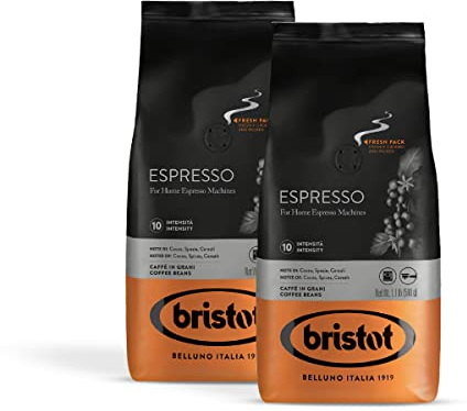Bristot Caffè Espresso In Grani 1kg (2x500gr) - Caffè in Chicchi Con Miscela Di Origini Dal Brasile, Dall’Africa E Dal Sud Est Asiatico. Caffè Espresso Con Carattere Forte E Gusto Deciso.