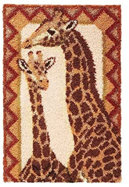 ROCKY&CHAO Latch Hook Rug Kits Giraffe 50x38cm, DIY Latch Hook Rug, Carpet Making Cushion, Crochet Kits Embroidery Kits Needlework Crafts for Home Decor