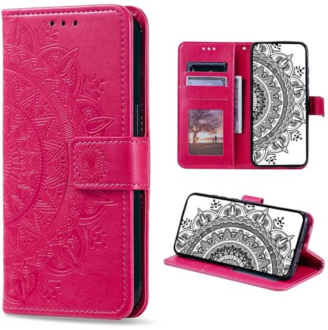 CASEONJAN Handyhülle für Huawei P10 Lite Hülle, PU Leder Klapphülle mit [Kartenfach] [Magnetverschluss], Flip Case Handytasche Prägung Schutzhülle für Huawei P10 Lite (Rot)