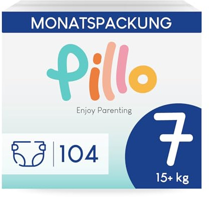 Pillo Premium Windeln 7 - Karton mit 104 Windeln, Größe 7 - XXL (15+ kg) - Baby Diapers