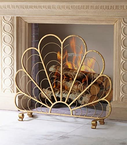 Kaminschirme, Goldfarbene Muschel, Fächerform, Kaminschirm aus italienischem Eisen, Art Deco, Flache Kaminschirme, dekorativ