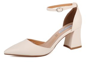 QUEEN HELENA Scarpe Eleganti con Tacco Medio Punta Chiusa Decollete con Cinturino Donna ZM96400 (Beige, Sistema Taglie Calzature EU, Adulto, Donna, Numero, Media, 38)
