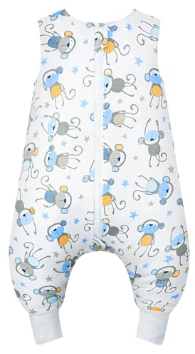 WYTbaby Baby sovsäck 1.0 Tog med fötter, ultramjuk och bekväm sovsäck i 100 % bomull, perfekt för barnets sömn, lämplig för spädbarn 6–18 månader, storlek 65–80 cm
