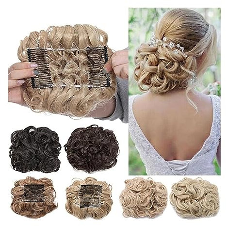 Postiche de chignon désordonné cheveux synthétiques pièces de chignon de cheveux en désordre pince dans l'extension de cheveux plat cheveux bouclés chignon queue de cheval postiche avec 2 pinces à p