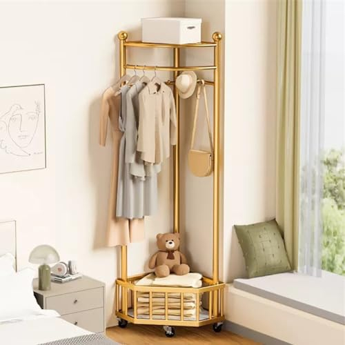 MEYEBP Metall-Garderobe Kleiderständer Auf Rädern Mit Aufbewahrungskorb, Eck-Garderobe Kleiderständer, Metall-Kleiderständer Hosenständer Für Flur Wohnzimmer Schlafzimmer