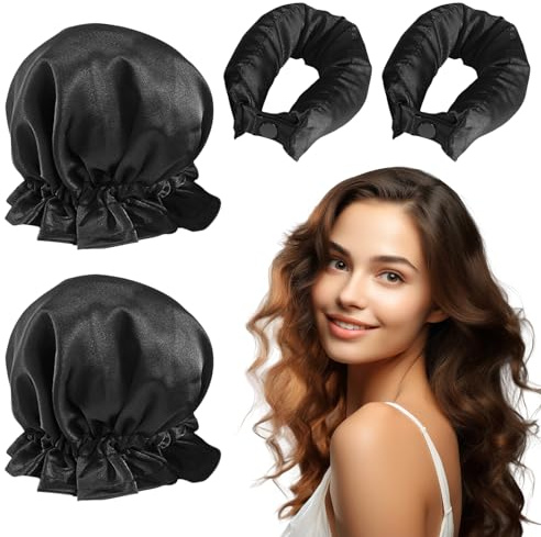Kisvic Locken Ohne Hitze, 2 Stück Silk Heatless Curls Lockenwickler über Nacht, Overnight Blowout Lockenwickler - Die das Haar Nicht Verletzt für Mittleres langes Haar, DIY (Schwarz)