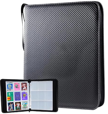 Handelskartenbinder, JARAGAR 9 Pocket Trading Cards Binder, Doppelseitige Kartenschutzhüllen Gesamt 900 Karten, Sammelkarten Album für Sportkarten, Spielkarten (Schwarzer Kohlenstoff)