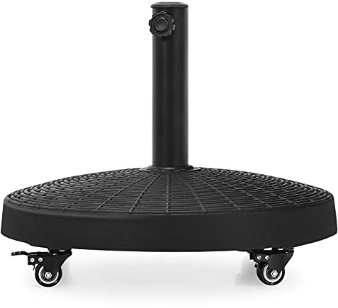 RELAX4LIFE Sonnenschirmständer mit Rollen, 23 kg Schirmständer Rund | Ø52 cm Sonnenschirm Ständer für Schirmstöcke von 38/48mm, Sonnenschirmfuß aus Harz mit Rattanoptik, für Garten, Balkon, Pool