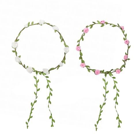 2 pièces bandeau couronne de fleurs, bandeaux à cheveux floraux accessoires de cheveux de style bohème pour filles accessoires de cheveux de festival pour femmes cadeaux mariées (rose + blanc)