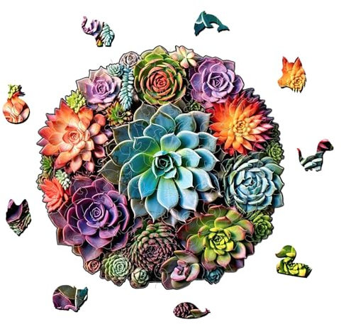 Succulent Plant Holzpuzzle, Unregelmäßige und Einzigartige Rätsel, Puzzle für Erwachsene und Kinder, Tierform Holzpuzzle mit 200 Teilen