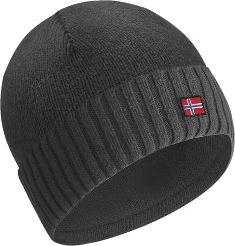 ACE Norway Winter-Mütze aus Schaf-Wolle - warme Strickmütze für Damen & Herren - weiche Wollmütze für Erwachsene - Dunkelgrau