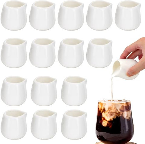 WENLISELL 15 PCS Milk Jug Small, 50ml Mini Creamer Jugs Serving Pitcher, White Milk Jugs for Coffee, Milk, Sauces, Kitchens, Home