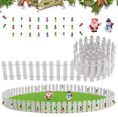 Clôture de Jardin Miniature, 90x5 cm Clôtures en Bois Brun Clôture Flexible Décoration de Jardin, Mini Clôture de Noël avec Lumières Décorer, DIY Clôture Blanche pour Maison de Poupée, Pot de Fleurs