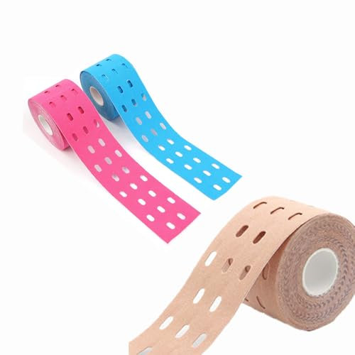 Kinesiotapes, 3 Rollen 5cm X 5M Kinesiologie Tape Physio Tape Sport Sporttape- Profi Kinesio Tapes für Schulterbandage Hautfreundliche (Blau + Pink + Haut)
