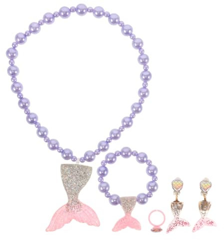 MOLUCKFU 1satz Meerjungfrauen-schmuck Für Teiliges Perlenset Mit Halskette Armband Ring Und Ohrringen Für Partys Und Verkleiden Bezauberndes Design Für Kleine Mädchen