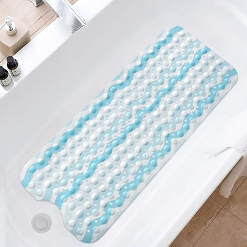 Alfombrilla antideslizante para bañera, 100 x 40 cm, alfombrilla antideslizante para bañera sin BPA, extra cómoda, alfombrilla de ducha antideslizante, resistente al moho y lavable a máquina
