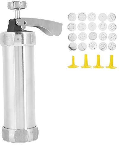 Akozon Cookie Press Set with 20 Cookie Stencils - Aluminium Alloy Decorating Gun for Biscuit Shapes - Easy to Use for Baking and Decorating Cookies, Cakes, and More