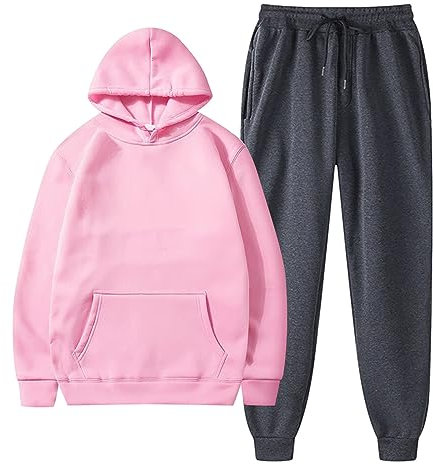 Generisch Frauen mit Hosen Hoodie Plus Freizeit Winter mit Kapuze Plüsch Frauen Anzüge Reitbekleidung Western Herren (Pink, XXL)