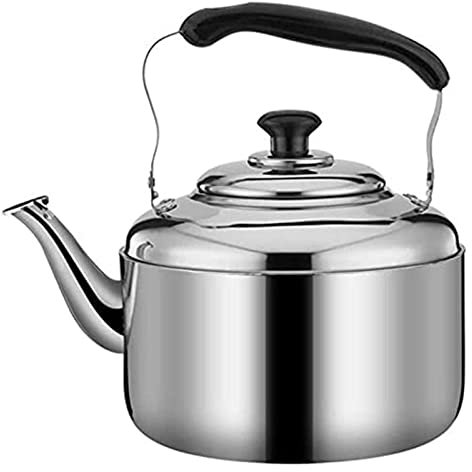 Wasserkocher, Herdplatte, ergonomischer Griff, Edelstahl-Wasserkocher, Pfeifen-Teekanne, 4 l–8 l, großes Fassungsvermögen für die Küche, drinnen und draußen, Camping-Wasserkocher (Farbe: Silber,