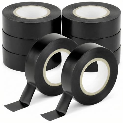 QWORK® Paquete de 6 cintas eléctricas negras de 18 mm x 20 m, PVC autoadhesivo, cinta aislante impermeable y térmica para cables eléctricos, bricolaje