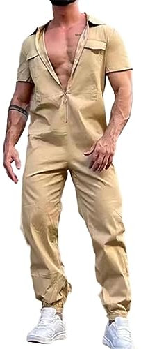 Tuta da lavoro con cintura con cerniera sul corpo set tuta jeans tuta uomo manica lunga, Kaki, M