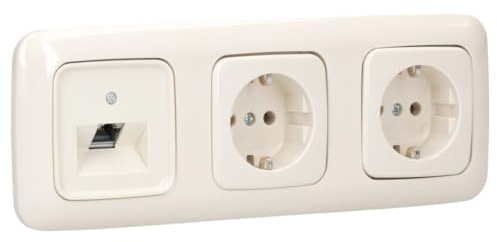 Busch-Jaeger Busch-Duro 2000 SI Set: 1x Rutenbeck Anschlussdose flex 136104030 mit Zentralscheibe + 2x 20 EUC-212 SCHUKO Steckdosen-Einsatz + 1x 2513-212 3-fach Rahmen Cremeweiß