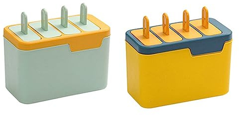 GRIRIW Lot De 2 Moules à Glace Maison 4 Cavités En Silicone Bleu Et Vert, Réutilisables, Pour Sorbets Diy, Pour L'été Desserts Glacés