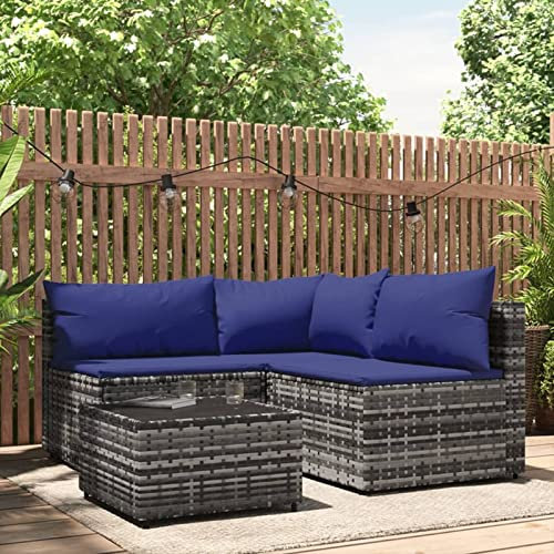 Gartenmöbel-Set für den Außenbereich, 4-teilig, mit Kissen, Rattan-Terrassen-Set für Außenbereich, Wohnzimmer, grau, Poly-Rattan-Sofa-Set
