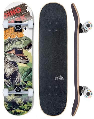 Little Boards Skateboard für Kinder Dino Park 7.3 - hochwertiges Komplettboard speziell für Kinder von 8 bis 12 Jahren
