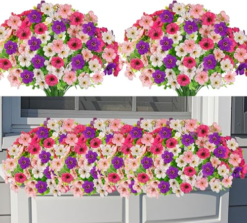 ZUXOLBIN12 Bündel Künstliche Blumen Kunstblumen Wie Echt Künstlicher Blumenstrauß Outdoor Balkonpflanzen Wetterfest Seidenblumen Eukalyptus Balkonblumen für Innen Außen Balkonkasten Außenbereich