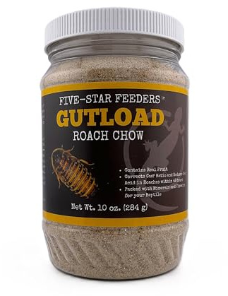 Five-Star Feeders Roach Gutload Formula – Nutrient-Rich Pre-Feeding Diet for Dubia Roaches and Feeder Insects – 10 oz Plastic Jar